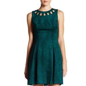 Eliza J Elegant Pine Green Faux Suede Cutout Neck Fit & Flare Dress size 6 New!